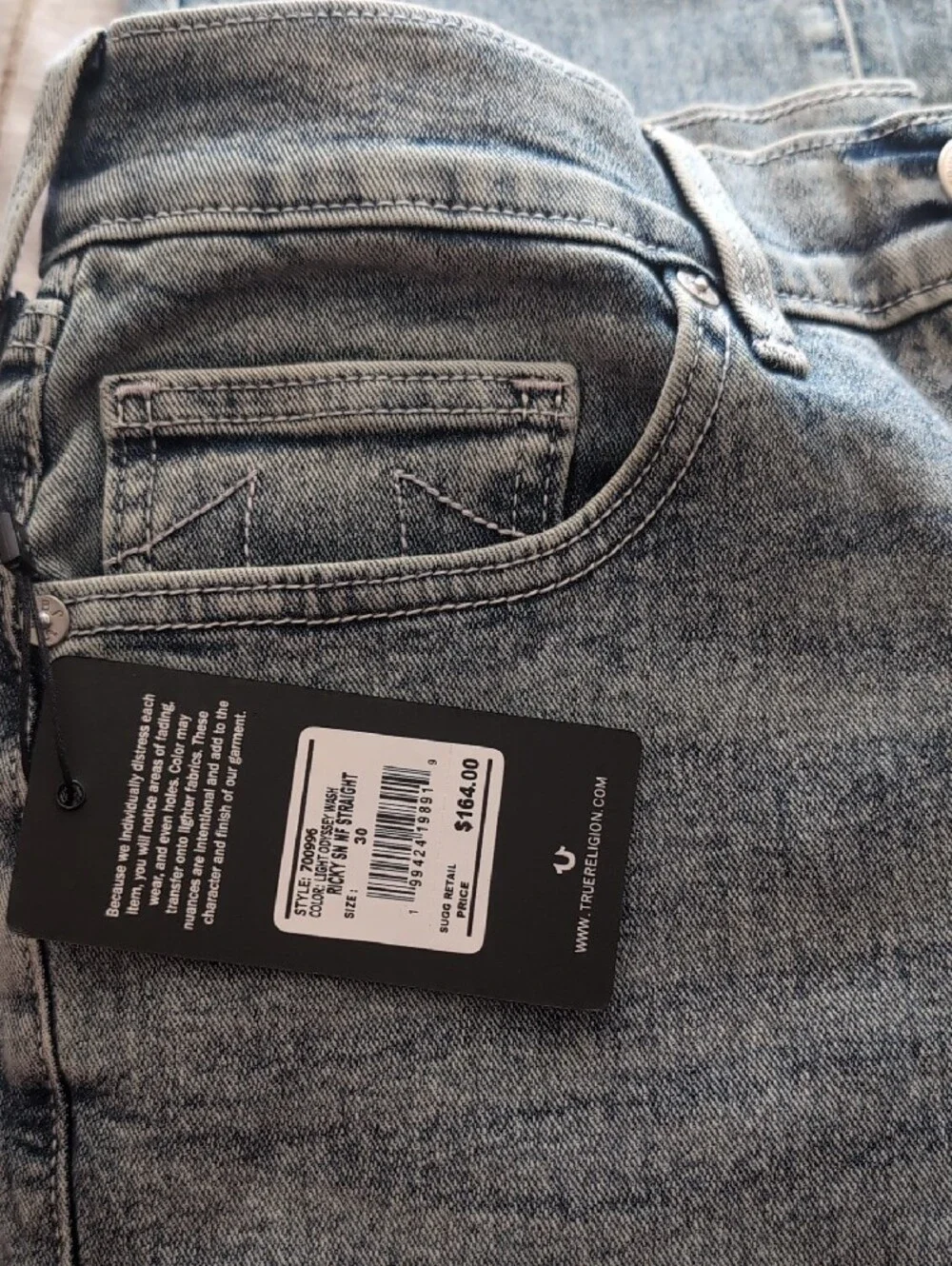True Religion Men's Light Blue Relaxed Denim Jeans